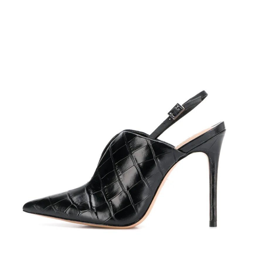 

Custom Logo Women Pointed Toe Black Sandals Sexy Slingback Thin High Heels Hollow Pumps Shoes, Customized color