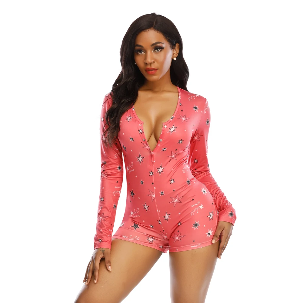 

2020 Women One Piece Print Jumpsuit Sets Long Sleeve Casual Clothing Jumpsuits Breathable Print Jumpsuits Pajamas