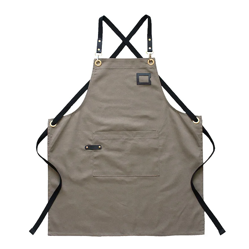 Canvas Custom Logo Signature Men Women Kitchen Home Chef Baking Pockets Adult Bib Restaurant Salon Waterproof Uniform Apron