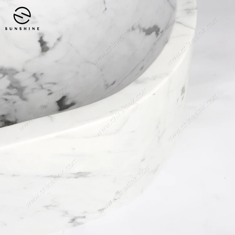 Luxury Italian Carrara White Marble Hotel Decorative Bathroom Wash Basin