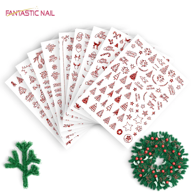 

2021 nail glue sticker cartoon butterfly 3d decal art red color custom wholesale snowman Christmas nail sticker, Black+laser gold