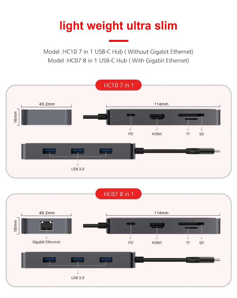 2019 New Design USB Hub Type C 7 in 1USB Adapter For MacBook Air