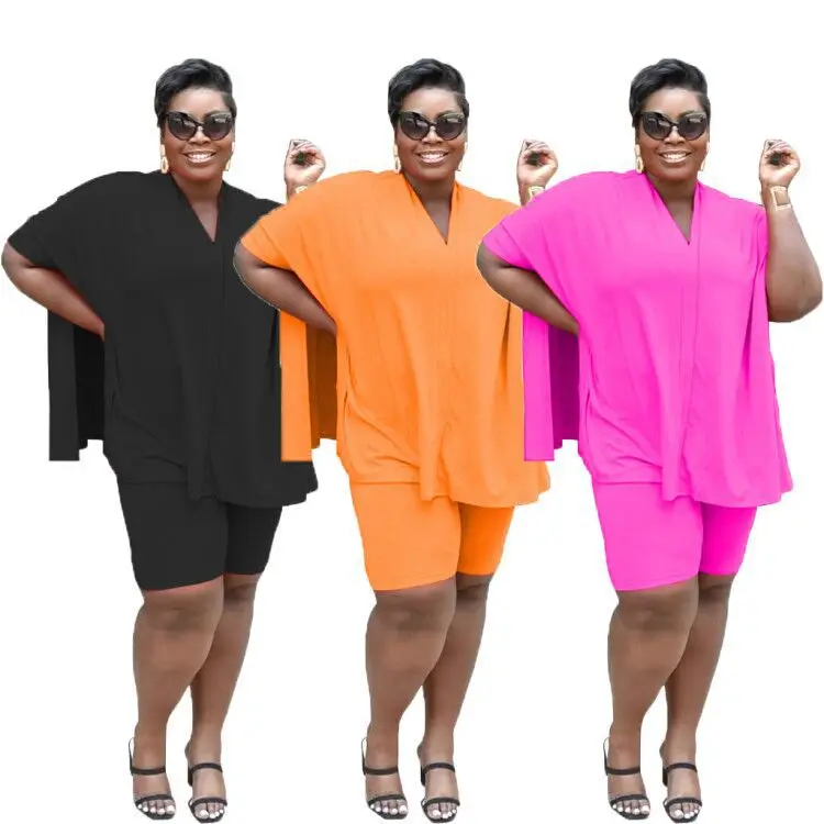 

Wholesale New arrivals 2021 summer casual oversize tracksuit short sleeve two piece short set women plus size tracksuit, Customized accept