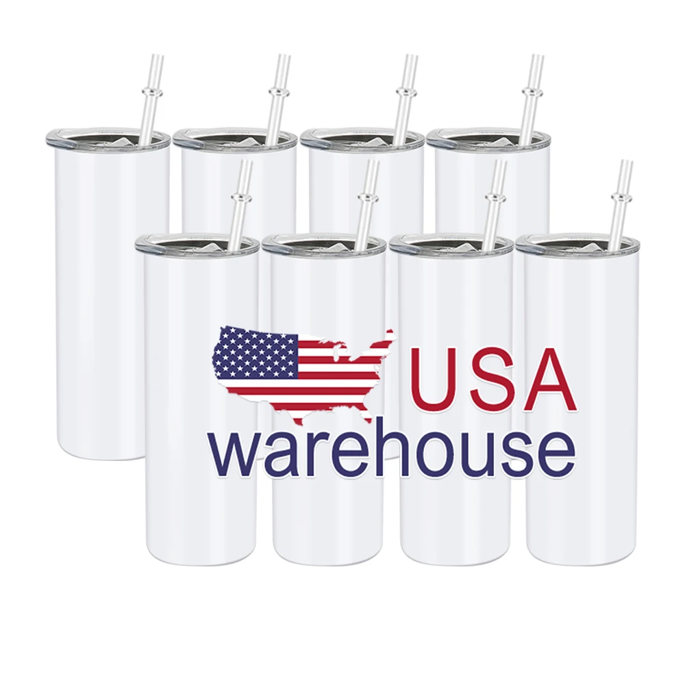 

USA Warehouse 20oz stainless steel skinny Water Bottle Sublimation Blanks Tumbler straight with lid and straw