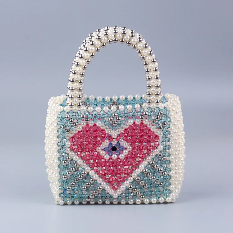 

Customized acrylic bead handbags colorful heart luxury handwoven women's Tote Bags