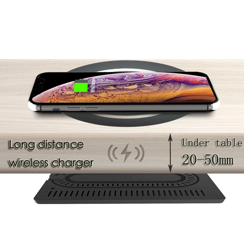 

New product 2021 invisible under table wireless charger long distance charging 50mm for hotel restaurant cafe