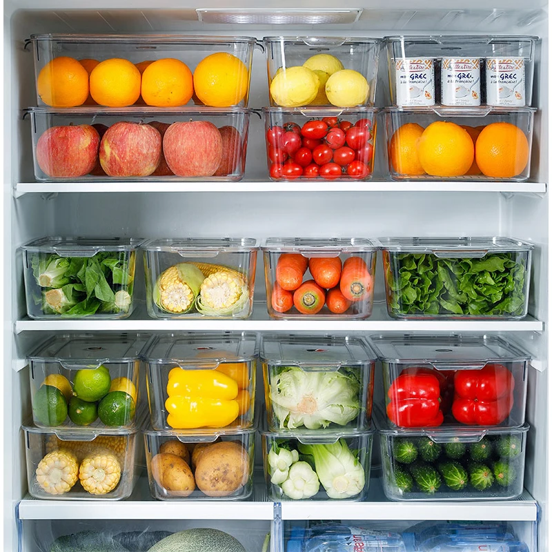 

Food Storage Containers Fridge - Stackable Refrigerator Organizer Keeper Drawers with Lids for Veggie, Fruits and Vegetables