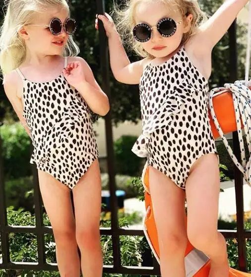 

Girls Leopard Black Spots Rompers Ruffle Kids Swimwear Baby Leopard Print Bodysuits
