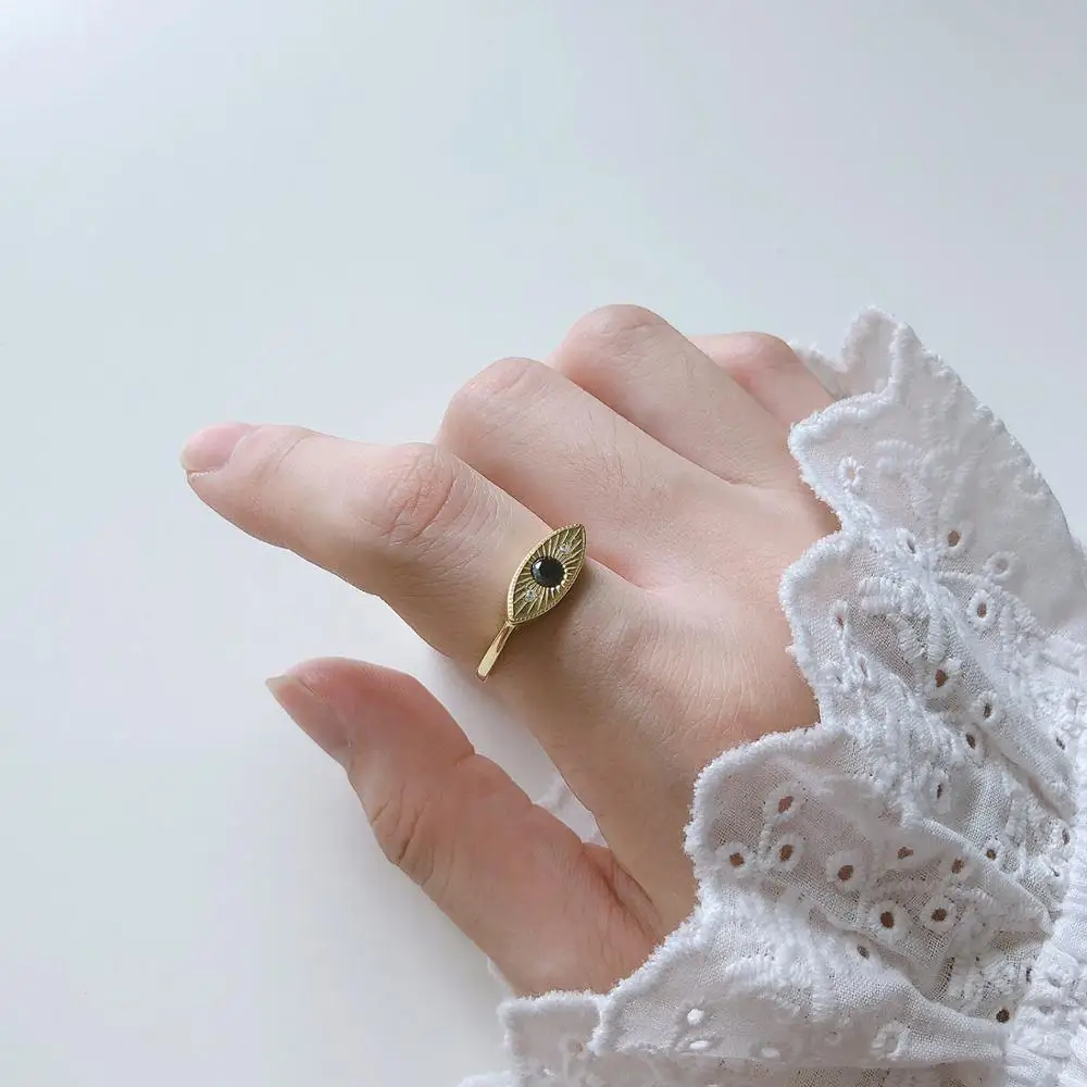 

Dainty Eye Gold Ring 925 Sterling Silver Open Cuff Minimal Ring