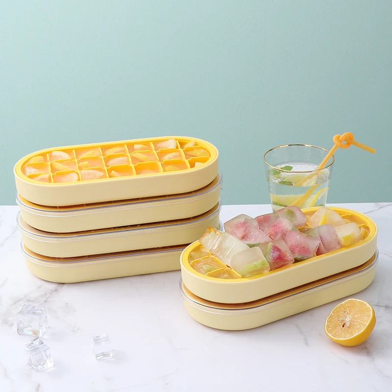 

Haixing Latest Flexible and Easy Release Ice Cube Mold BPA Free Silicone Ice Cube Tray with Lid, Yellow