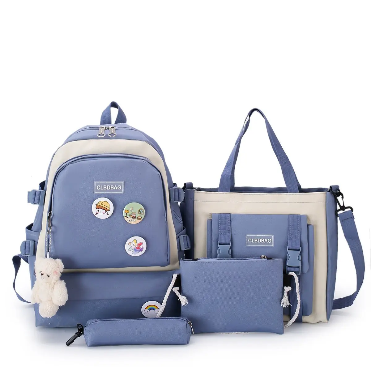

2021 New Women Canvas Backpack 4 pcs Set Large Capacity School Bag for Teenagers Girls Fashion Travel Rucksack Bag, Purple;black;pink;blue;customized