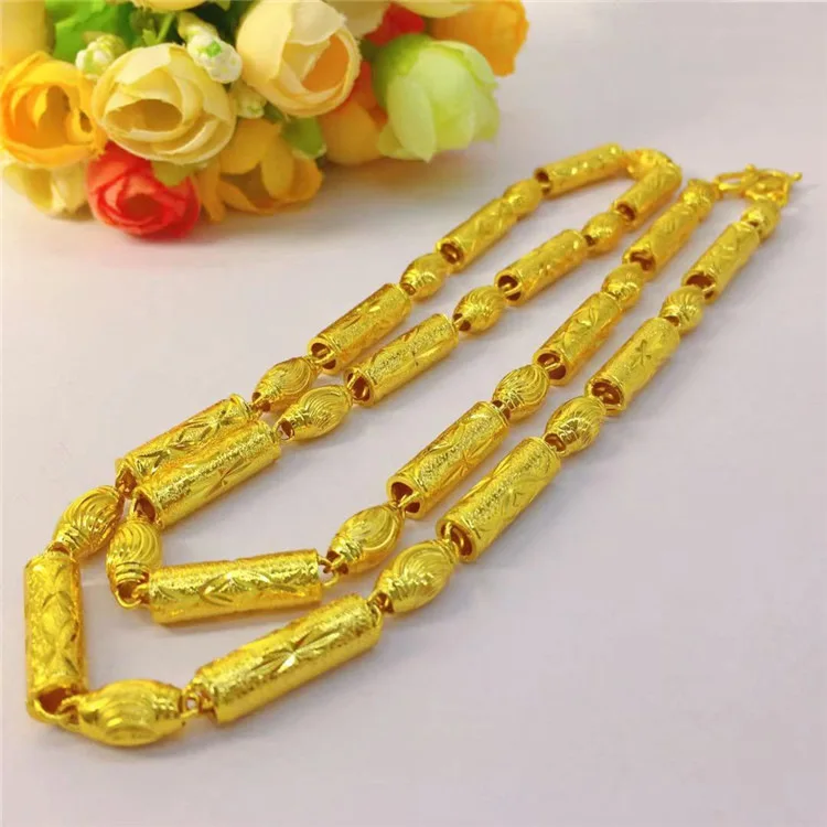 

Vietnam Placer Gold Plated Men's Hollow Necklace 6Mm Starry Sky Empty Tube Alluvial Straight