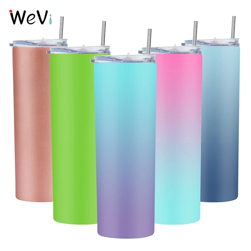 

WeVi 20oz stainless steel straight vacuum double walled slim insulated glitter slim trail tumbler with straw, Customized color