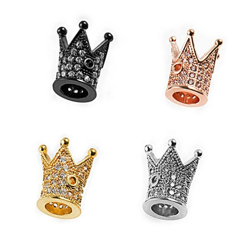 

Charms Beads Crown Micro Pave Clear CZ Royal Crown Beads Fit Men Bracelet Women Bracelet Making Spacer Beads, Gold,black,silver,rose gold