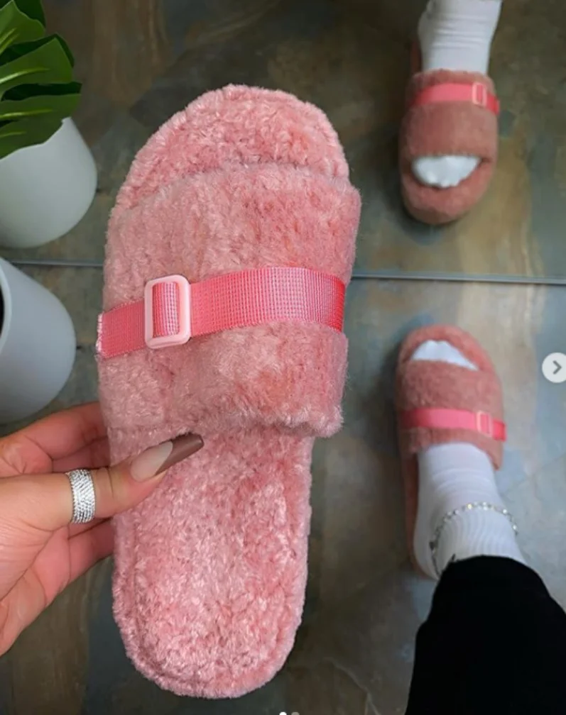 

Women's Flats 2020 Winter Fur Slides Outdoors House Fluffy Slippers Wholesale New Fashion Ladies Women's Casual Shoes Sandals