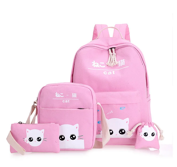 

4pcs/Set Canvas Polyester Material Kids Girls Boys School Backpacks Bags, Blue, light green, pink, khaki