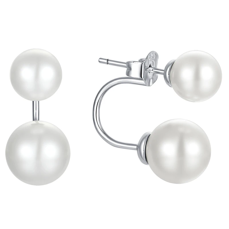 

New Arrival High Quality Trendy Double Sided Pearl Classic Women Rhodium Plated 925 Sterling Silver Pearl Stud Trendy Earrings