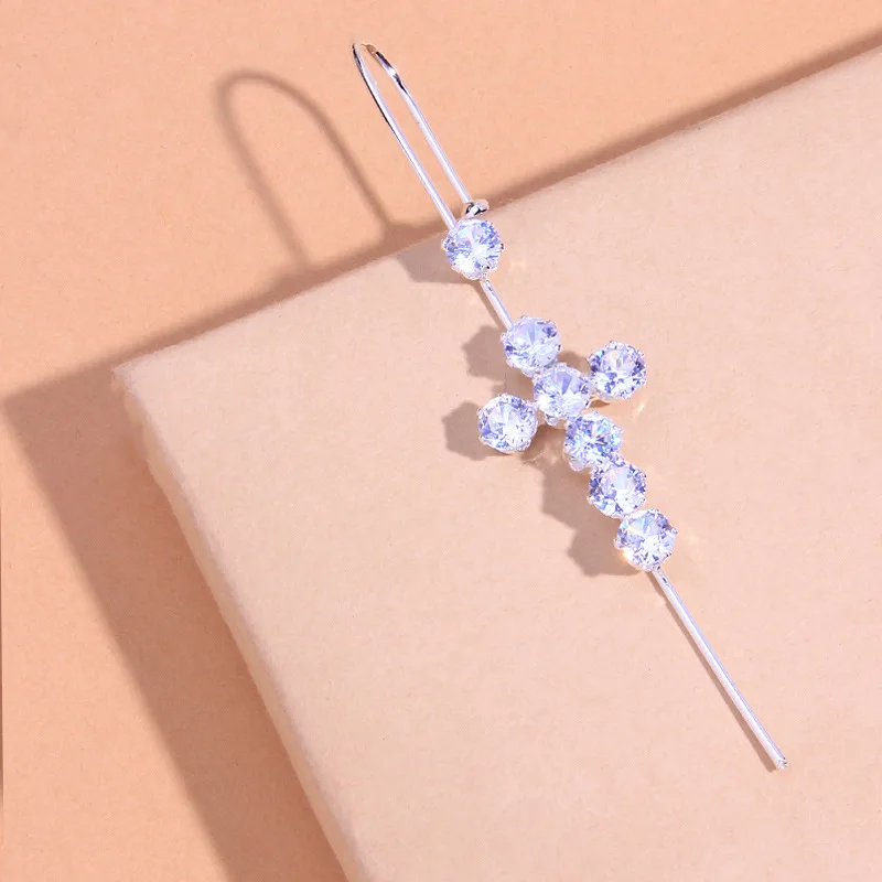 

Inlaid zircon ear hook oblique line rhinestone silver ear pin jewelry parts wrap pierced earrings