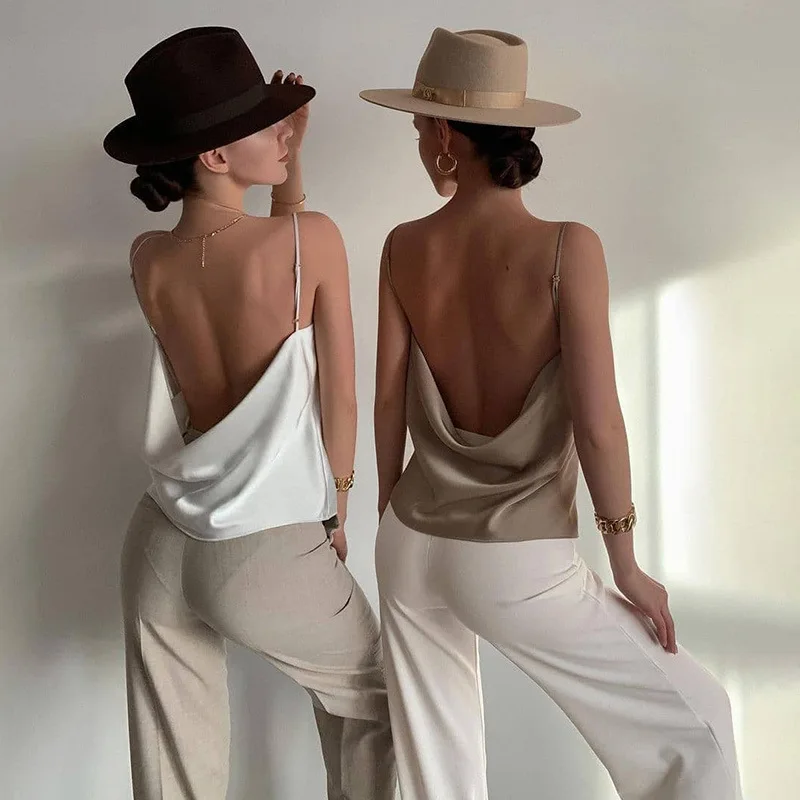 

2020 custom summer wear women's short sexy satin spaghetti strap tops, As picture show