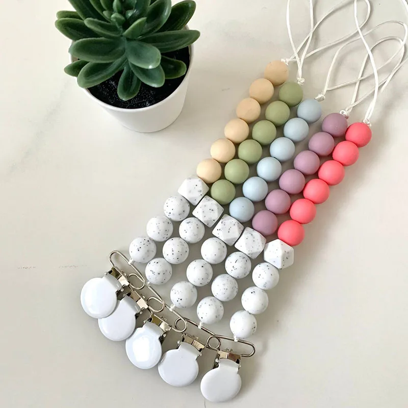

Wholesale Pure Color Silicone Beads Baby Teething Pacifier Clip
