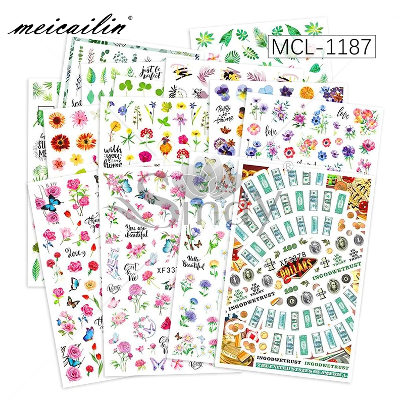 

Newest flower money butterfly 3D nail art stickers decorations for girls