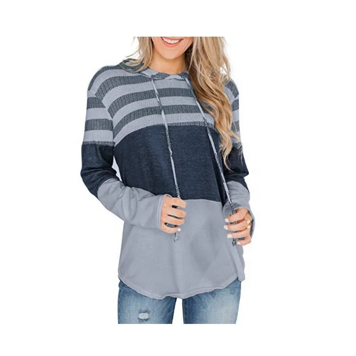

Wholesale Fashionable New Arrival Stitching Strappy Striped Hoodie, Picture