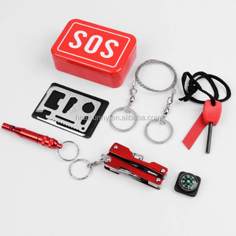 

SOS Survival Kit 6 in 1 Survival gear Outdoor Hiking Camping Emergency survival gear kit, Red