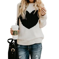 

2019 shermie Women's Pullover Sweaters Long Sleeve Crewneck Cute Heart Knitted Sweaters