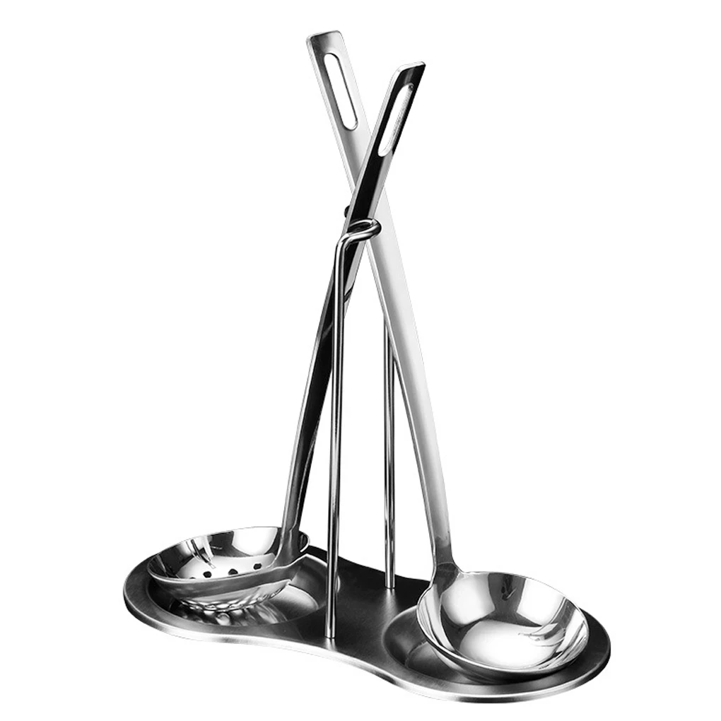 

Vertical Double Spoon Scoop Rest Holder Ladle Spatulas Stainless Steel Utensils Stand Rack
