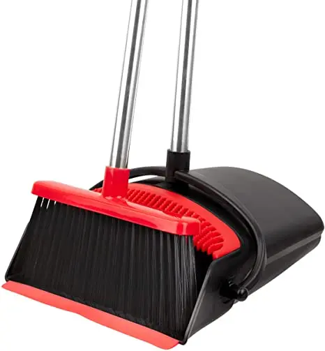 

Home cleaning Supplies Broomsticks Red&Black Broom Dustpan Set Upright Standing Broom Dustpan Combo with Extendable Broomstick