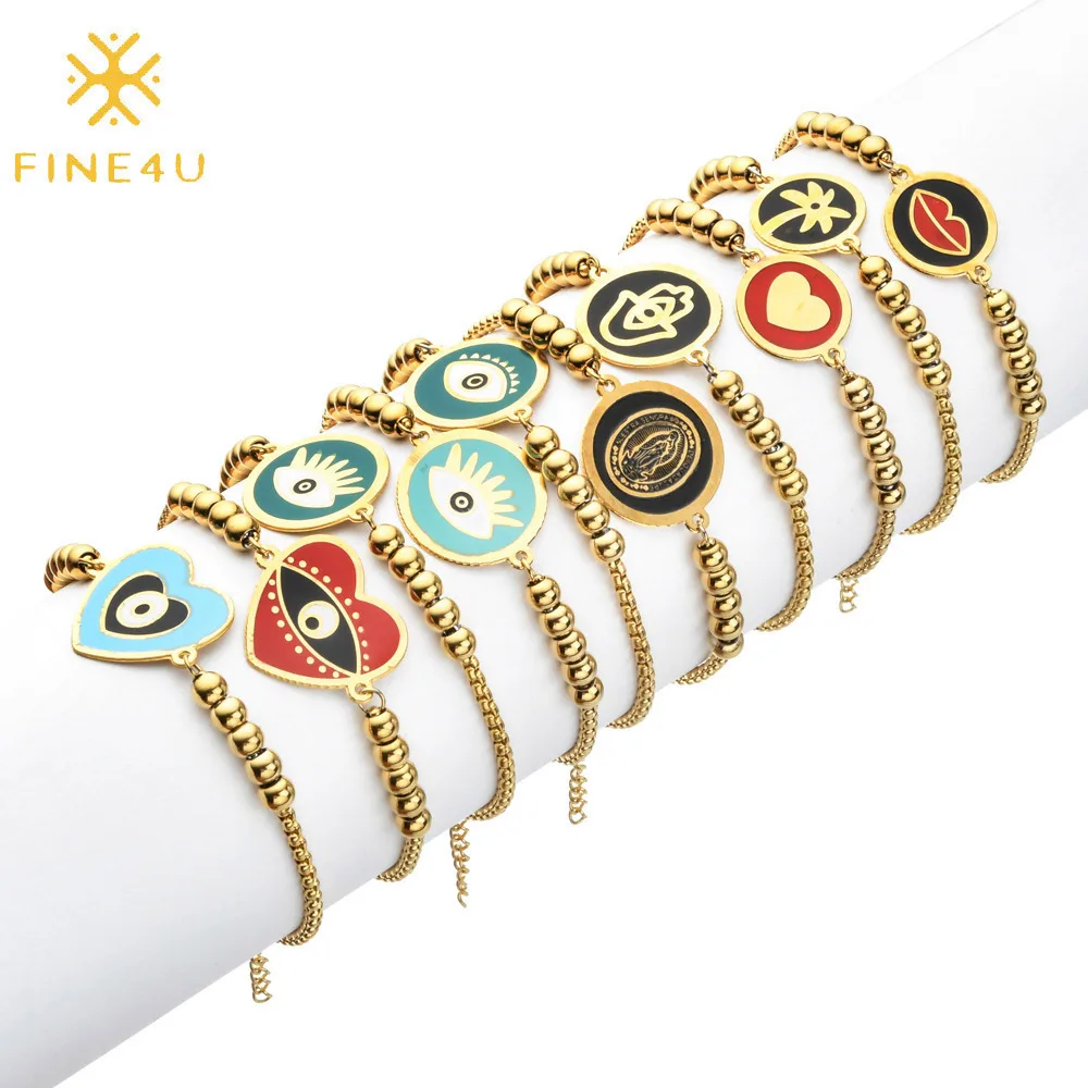 

No fading stainless steel friendship gift eye heart charm gold 2020 bead bracelet