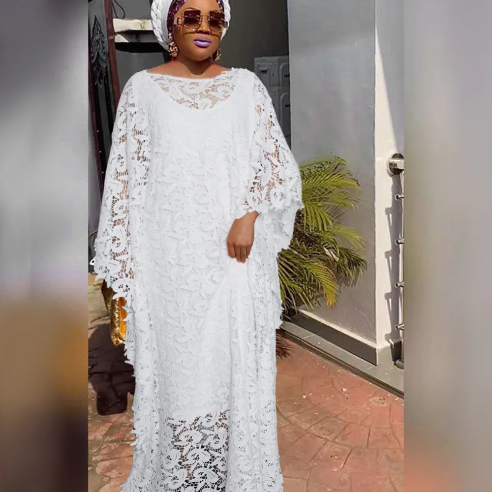 

Hot Sale Islamic Clothing Adults Women Abaya Muslim Dress Lace White Long Dress, As showed