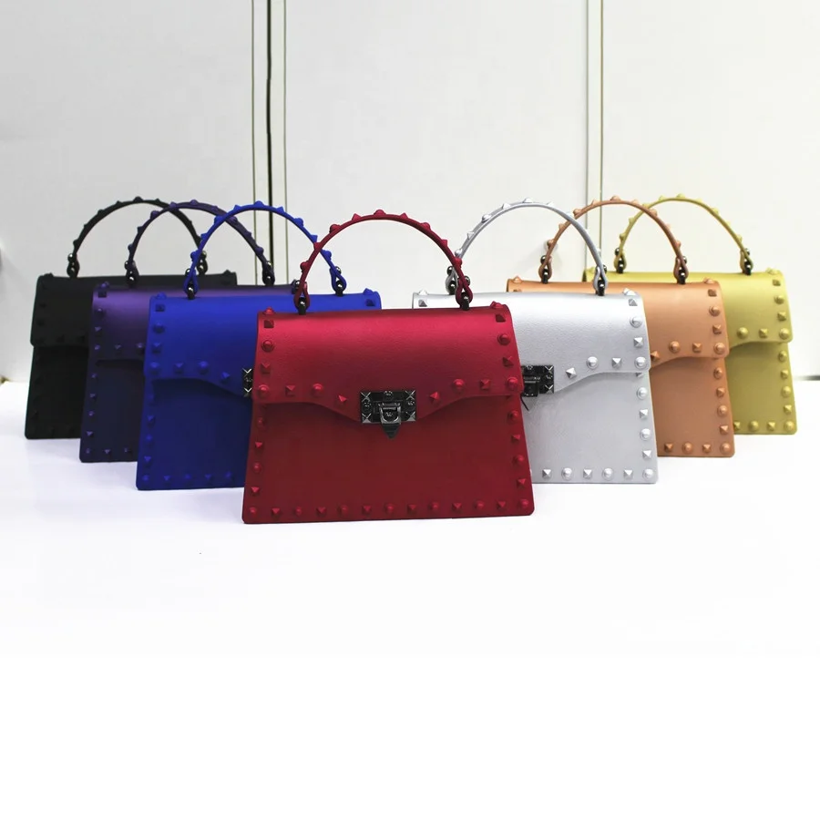 

Matte rivet jelly purses and handbags PVC candy ladies fashion bag shoulder women hand bags Purses, 14colors