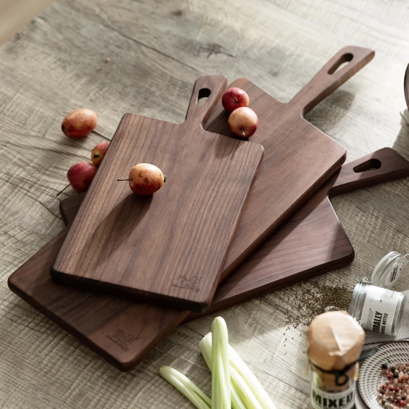 

Eco friendly Wholesale Handcrafted Black Walnut Wood Serving Cutting Board with Handle, Natural