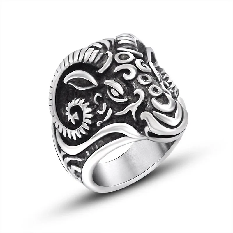 

supply retro punk personality Chinese zodiac sign of sheep steel casting ring