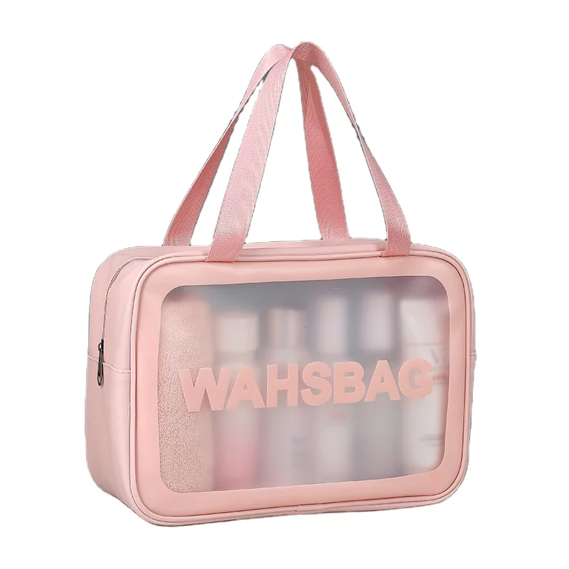 

BSCI Small Pink Waterproof Cosmetic Bags bolsa cosmetiquera TPU Zip Pouch Kit Transparent Clear Travel Makeup Mini Wash Bag, Black pink