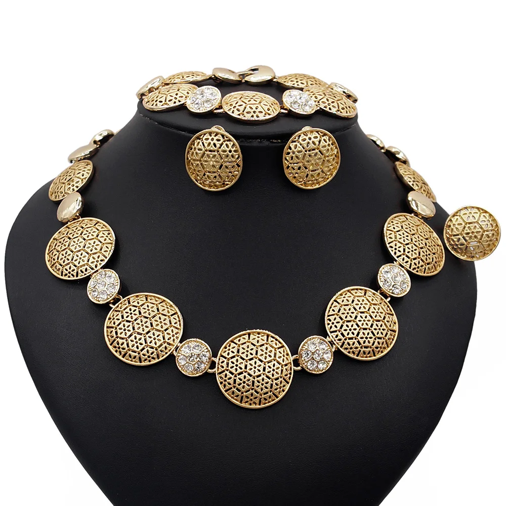 

Wedding Bridal Brazilian Gold Plated Jewelry set Hot Sale Products Round Chain Link Jewelry Set Fashionable Gift For Lady