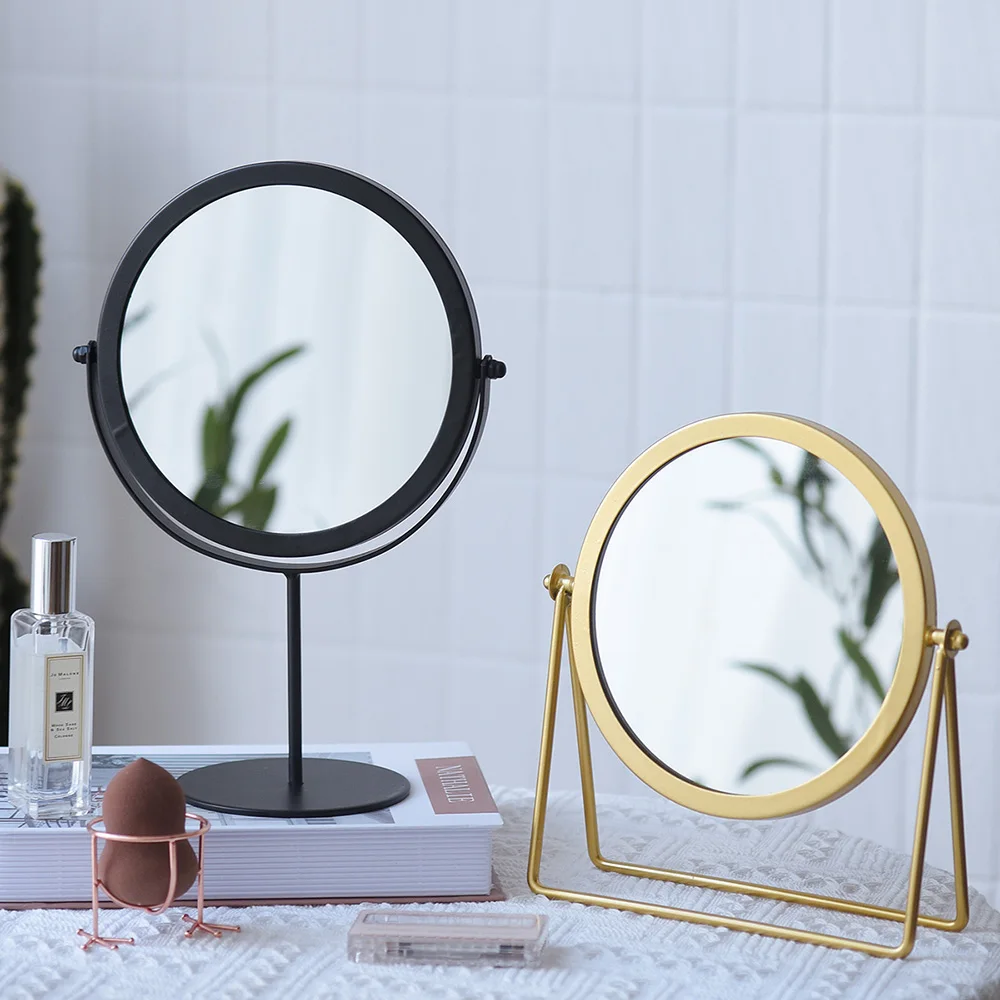 

Nordic Round Wrought Iron Desktop Simple Vanity Mirror Princess Mirror Portable Girl Room Makeup Mirror Decoration Gift