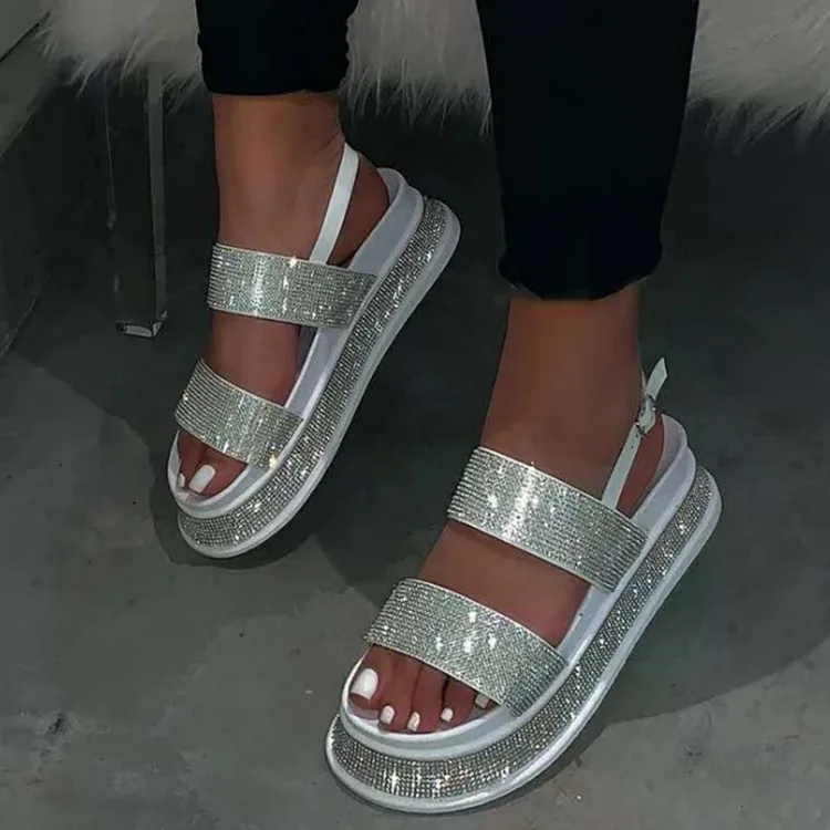 

White Black Bling Slides Rhinestone Slippers Platform Diamond Slides Women