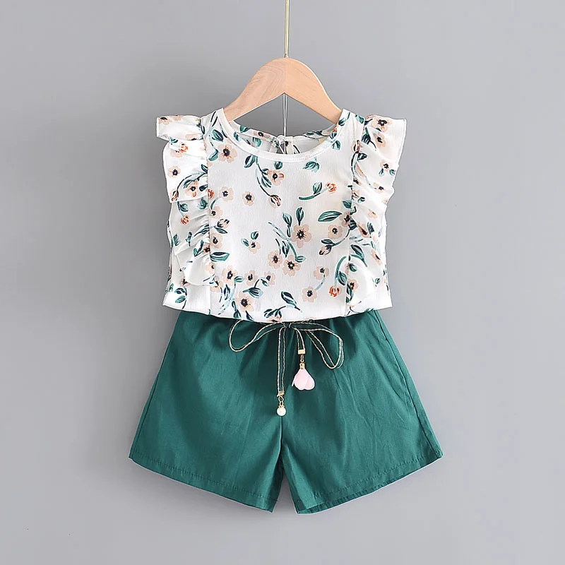 

Wholesale Summer Children's Suit Boutique Toddler Girl Clothes Fashion Floral Design Girls Clothing Sets, Multi color