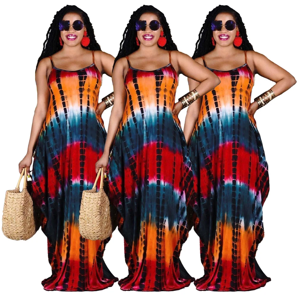 

Wholesale Tie-dye Lady Elegant Women Maxi Dress Tie Dye Dress Cotton, Picture color