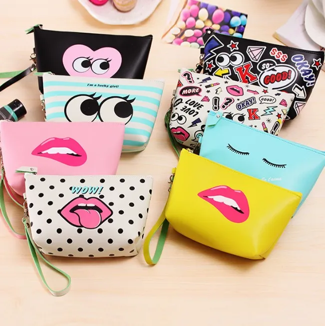 

PU custom makeup bag lip printed cosmetic bags pouch for women, 6 colors(pls see below color cards)
