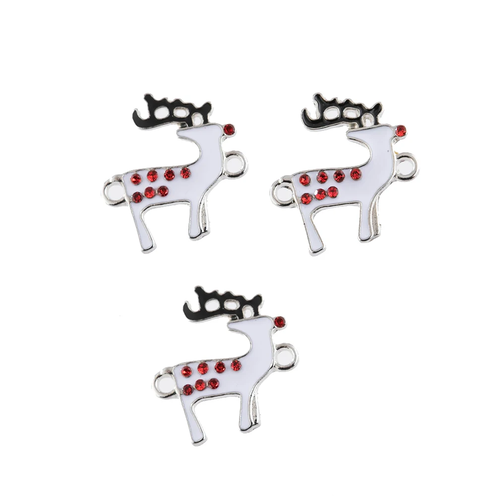 

Wholesale 10 white deer animal diamond-encrusted alloy connector charms enamel enamel amulet DIY jewelry for women, Picture