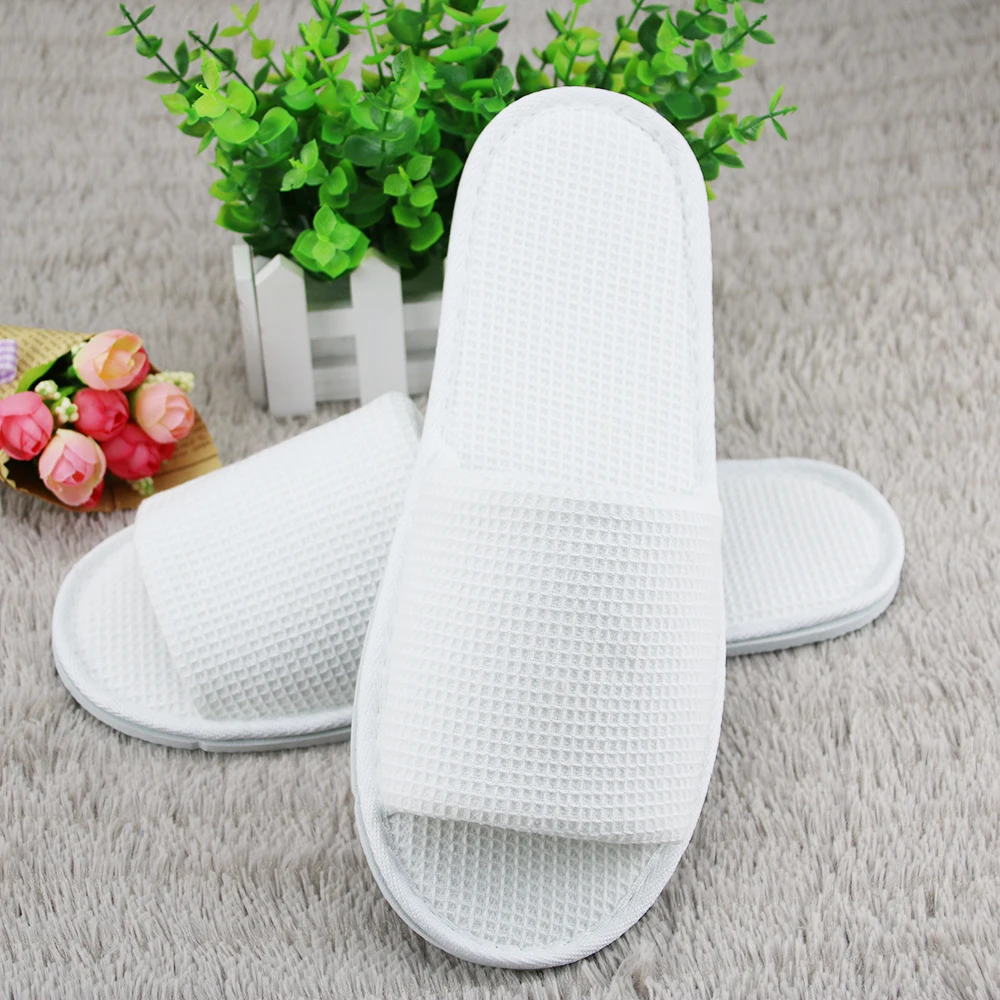 
disposable open toe waffle terry cotton hotel slippers with custom logo 