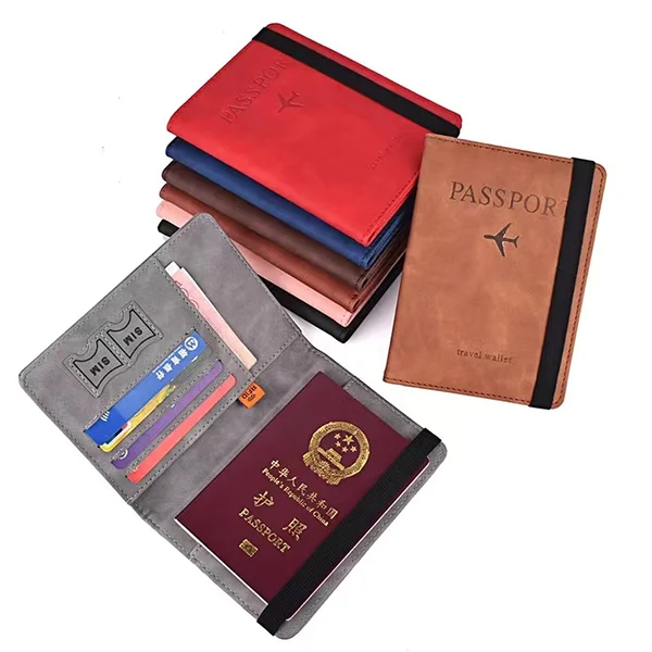 

Wholesale Pu Passport Jacket wallet RFID shielded leather card cover travel document storage bag