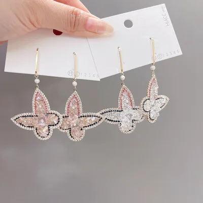 

Super Exquisite Pink Cubic Zircon Butterfly Drop Earrings Sparkling Crystal Rhinestone Butterfly Earrings For Girl
