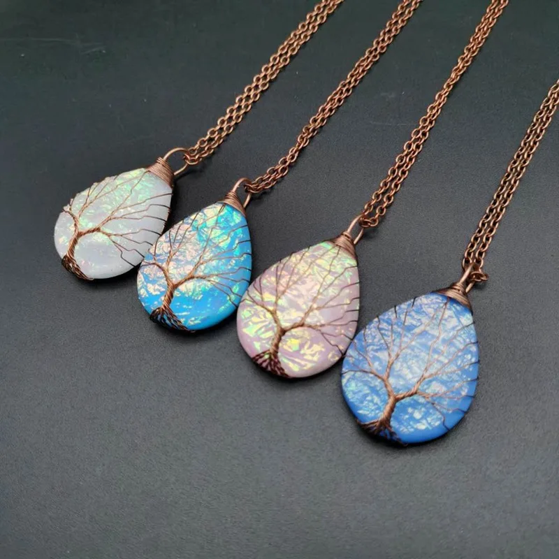 

New model copper wire Tree of life Discoloration Ripple necklace Power Stone Necklace