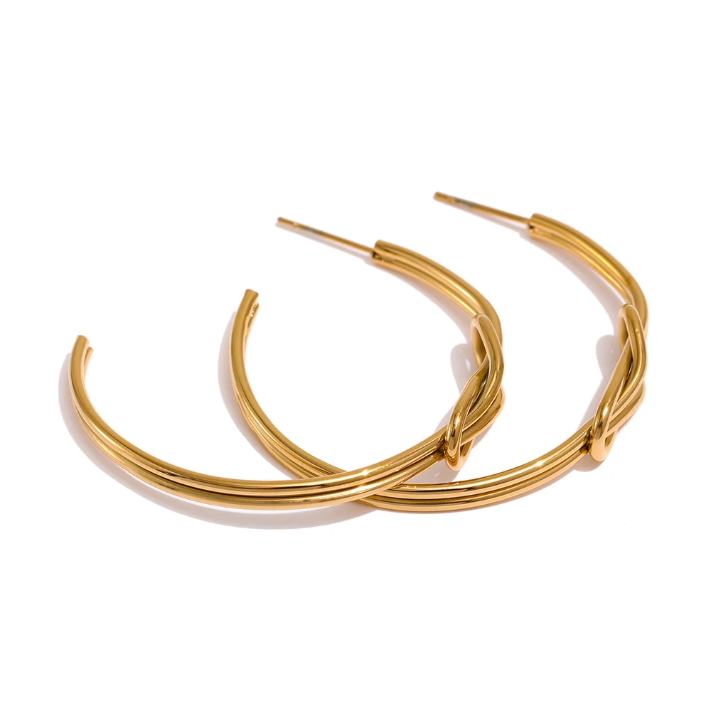 JINYOU 358 Best Selling Round Gold Stud Earring Stainless Steel Twisted Knot Earrings for Women