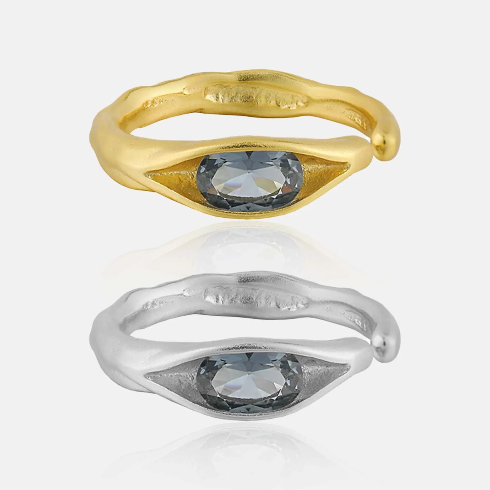 FUAMAY Fashion Simple 925 Sterling Silver Rings Eye Shape Solitaire Ring