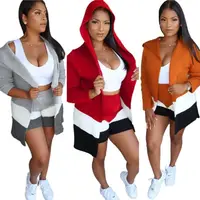 

1019M086 new design white vest hooded cardigan woolen Pants Women 3 Piece Set Clothing